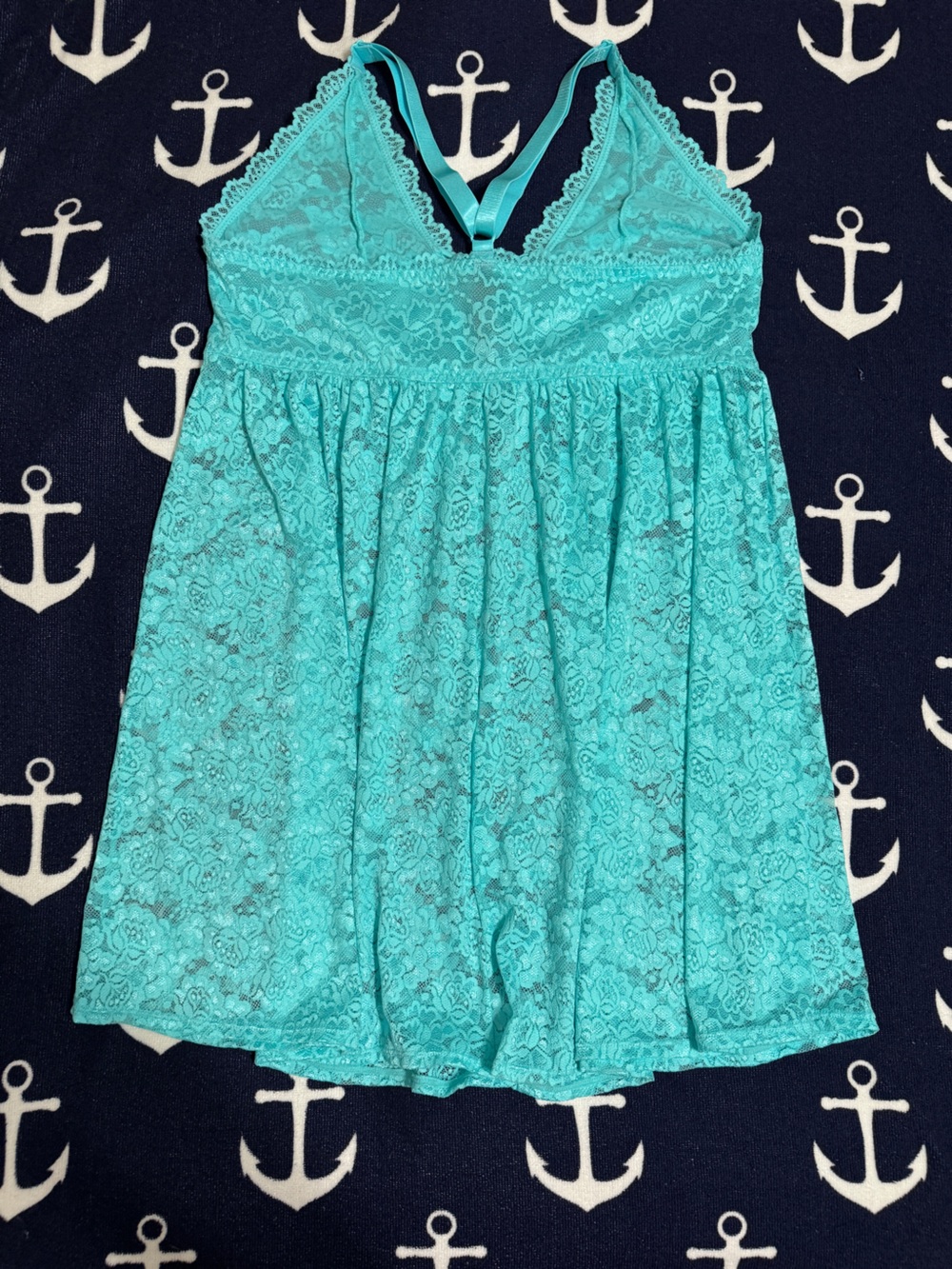 Torrid Lace Babydoll Lingerie Size 1 Teal Blue Sheer Floral Lace Flowy - Picture 2 of 5